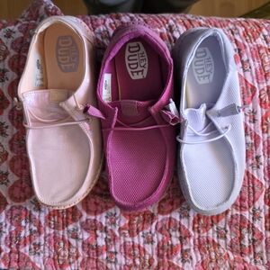 3 Pair Hey Dude Women's Casual Shoes - Iridescent Pink, Fuschia, Lavender